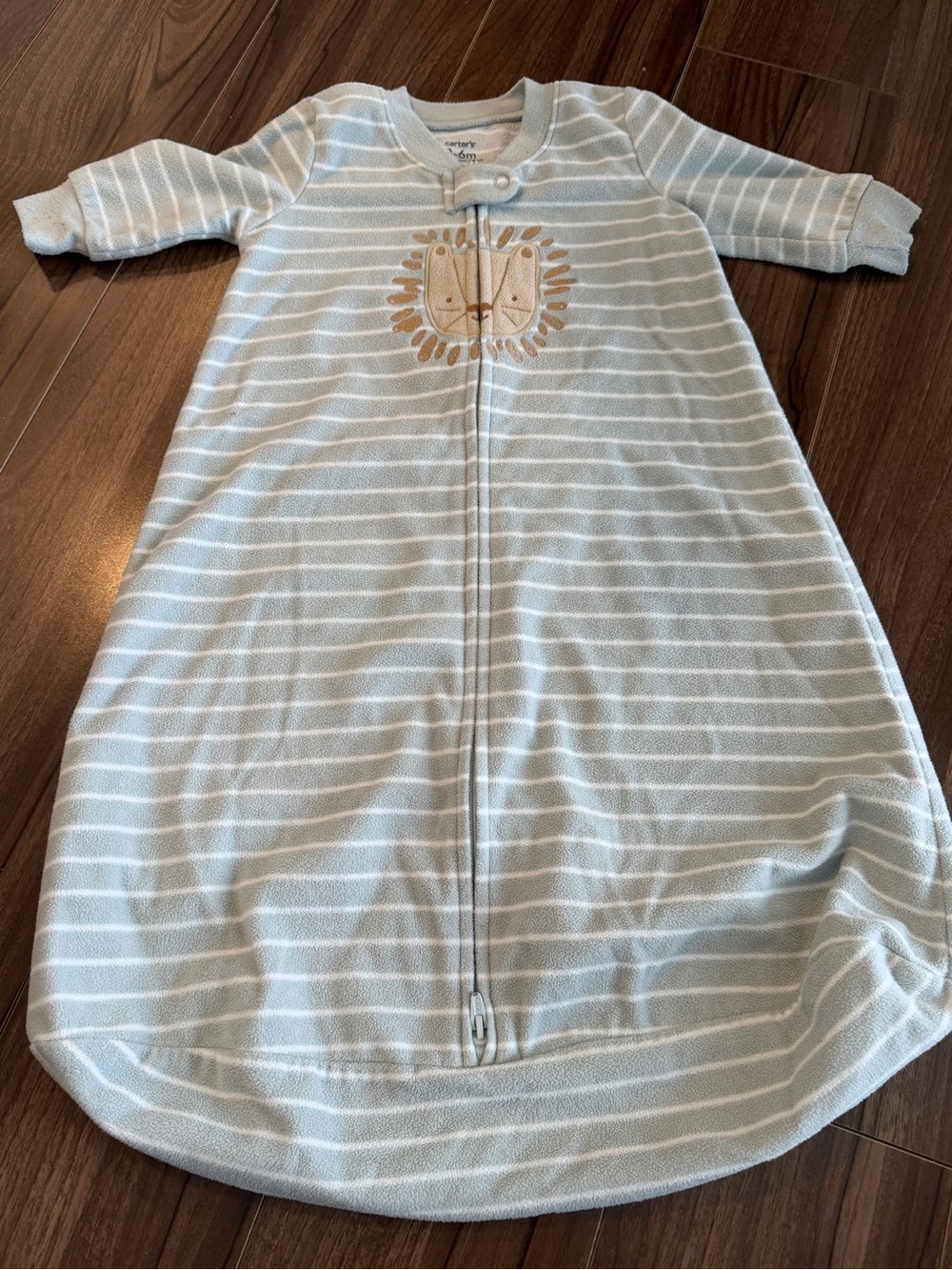Carter's Light Blue & White Striped Sleep Sack with Lion Applique 3-6 months